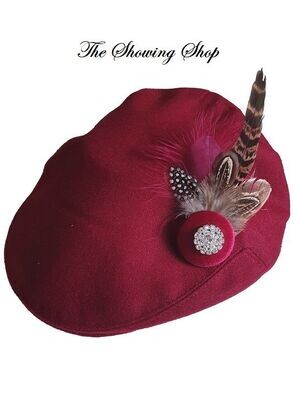 BURGUNDY WOOL LEAD REIN OR IN HAND SHOWING FLAT CAP - VARIOUS SIZES