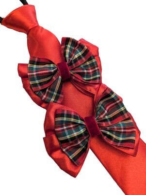 RED & TARTAN SHOW BOWS AND ZIP TIE