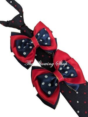 CHILDS PREMIUM SHOW BOWS AND TIE SET - NAVY & RED POLKA DOT