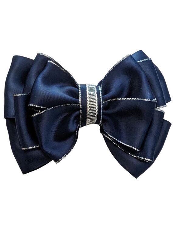 LARGE SINGLE SHOW BOW - NAVY AND SILVER