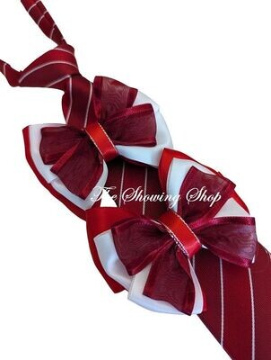 CHILDS PREMIUM SHOW BOWS AND TIE SET - RED, WHITE AND BURGUNDY