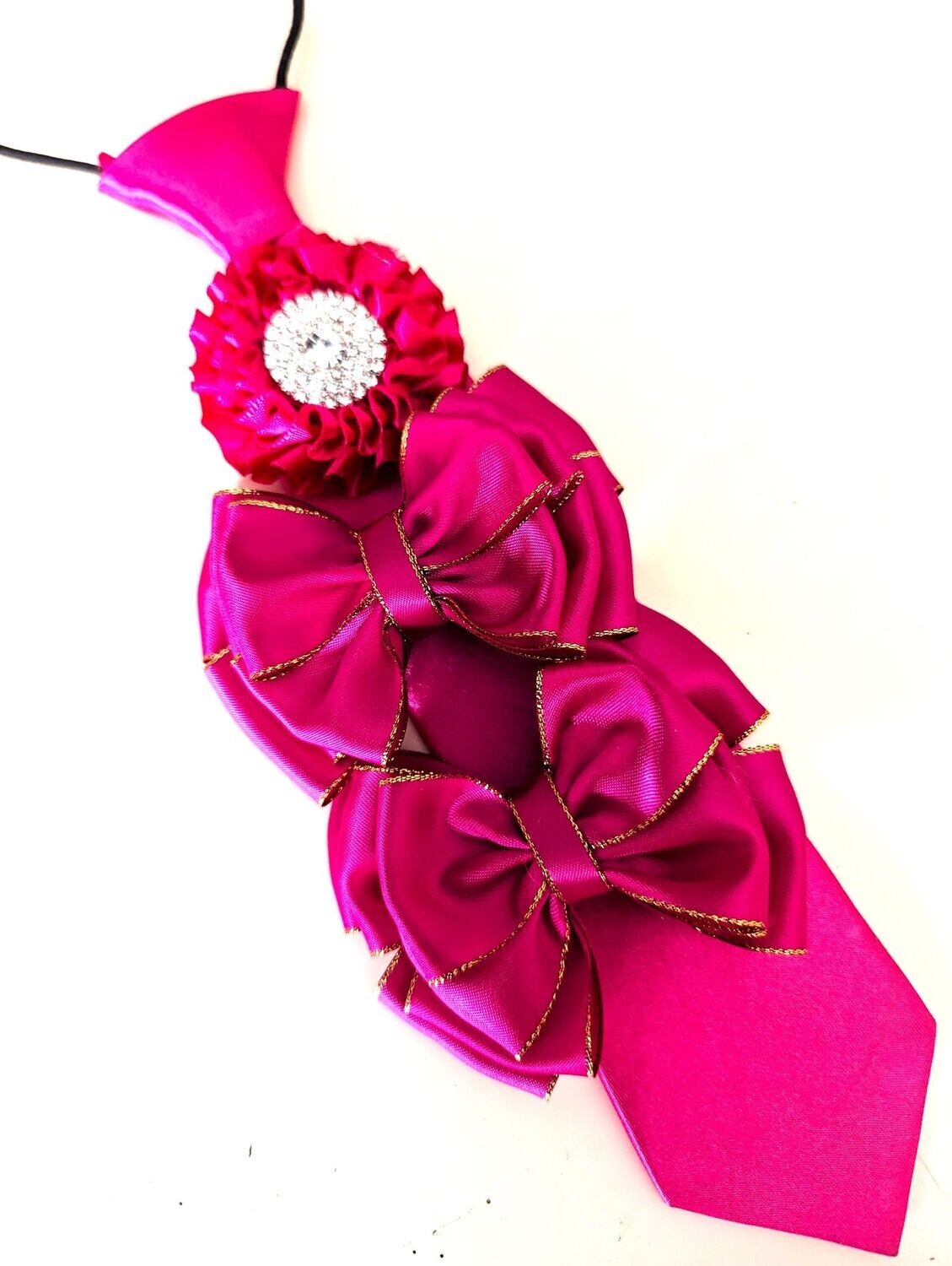 HAIR BOWS, TIE & BUTTONHOLE SET - HOT PINK/GOLD