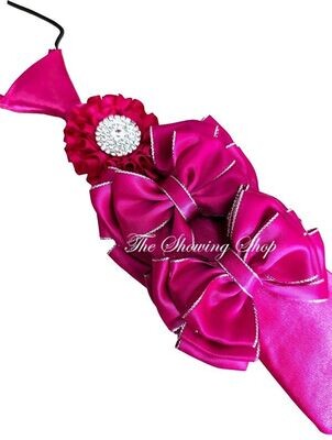 HAIR BOWS, TIE & BUTTONHOLE SET - HOT PINK/SILVER