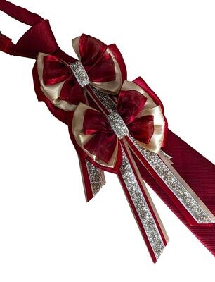 BURGUNDY/GOLD LEAD REIN BOWS AND ZIP TIE SET