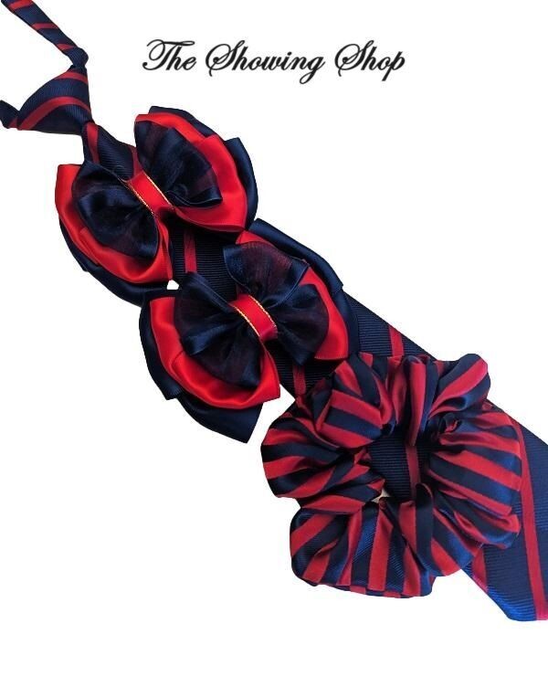 RED & NAVY SHOW BOWS, SCRUNCHIE AND TIE SET