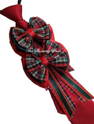 CHILDS PREMIUM RED, EMERALD GREEN AND TARTAN SHOW BOWS AND ZIP TIE SET
