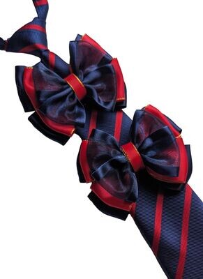 CHILDS PREMIUM SHOW BOWS AND TIE SET - RED & NAVY
