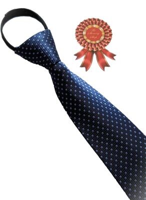 ADULTS ZIP READY TIED SHOWING TIE - NAVY BLUE/BABY BLUE POLKA DOT