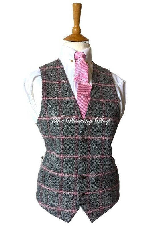 LADIES PLUS SIZE /MENS TWEED IN HAND SHOWING WAISTCOAT, GREY PINK CLOTH SIZE 40 (16)