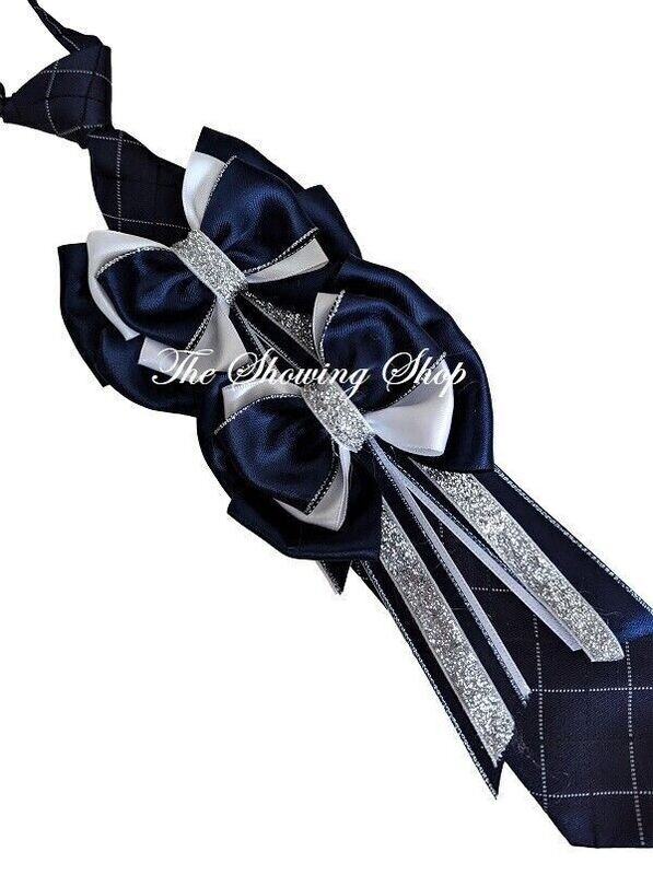 CHILDS PREMIUM NAVY/WHITE/SILVER SHOWING BOWS AND TIE SET