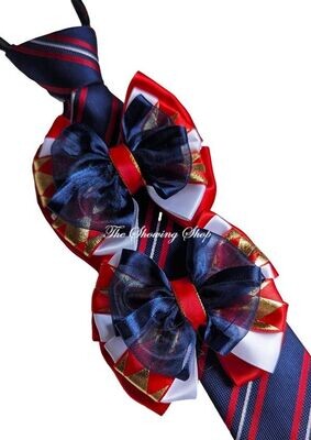 CHILDS PREMIUM SHOW BOWS AND TIE SET - RED, WHITE AND NAVY