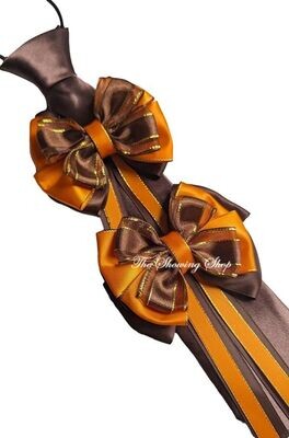 CHILDS SHOW BOWS AND TIE SET - ORANGE & CHOCOLATE BROWN