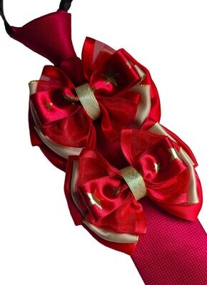 CHILDS PREMIUM SHOW BOWS AND TIE SET - RED & GOLD