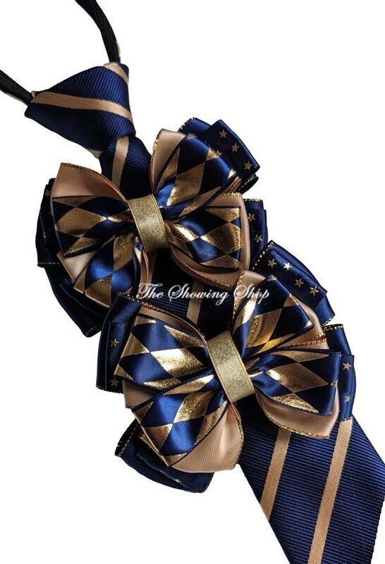 CHILDS PREMIUM SHOW BOWS AND TIE SET - NAVY & GOLD