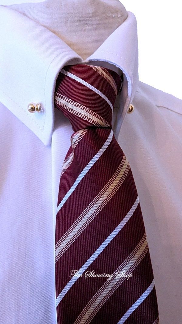 CHILDS ZIP READY TIED SHOWING TIE - BURGUNDY/GOLD/WHITE STRIPED