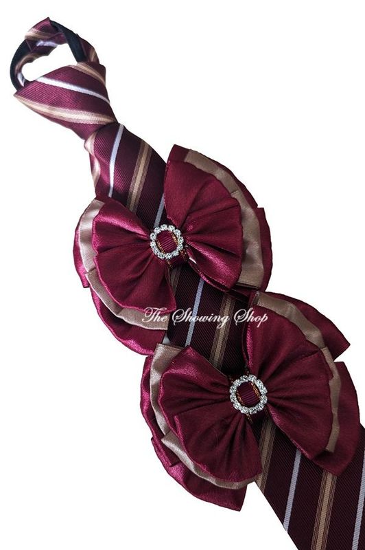 CHILDS PREMIUM SHOW BOWS AND TIE SET - BURGUNDY & GOLD