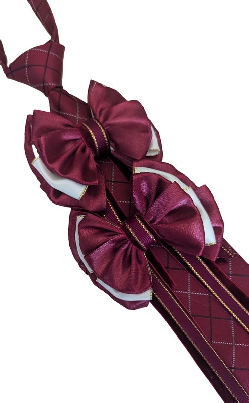 BURGUNDY & CREAM PREMIUM SHOWING BOWS/TIE SET