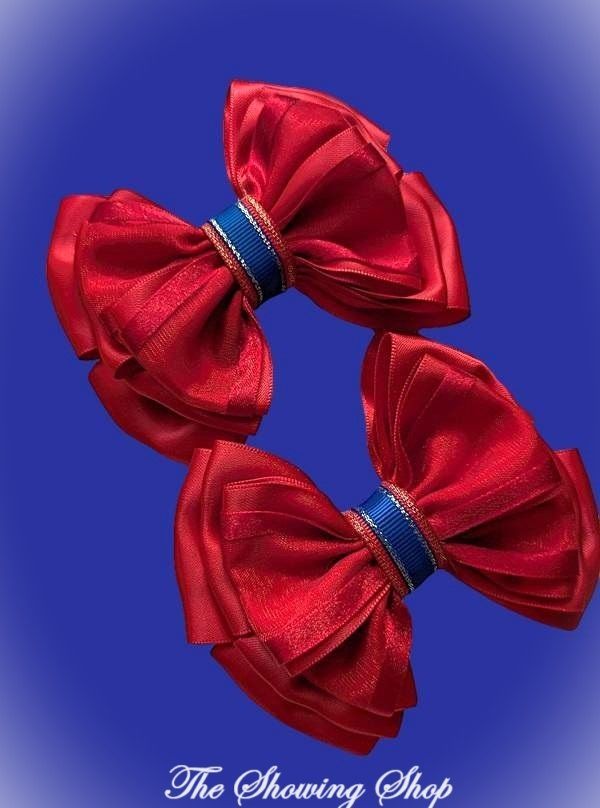 LEAD REIN/ SHOWING BOWS - RED ORGANZA SATIN TRIPLE LAYER