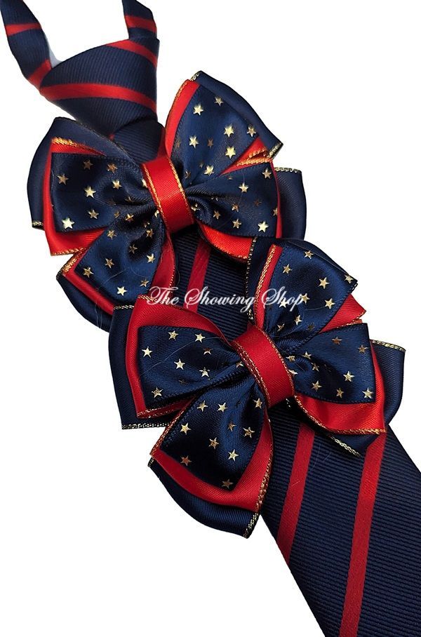 CHILDS PREMIUM SHOW BOWS AND TIE SET - RED & NAVY
