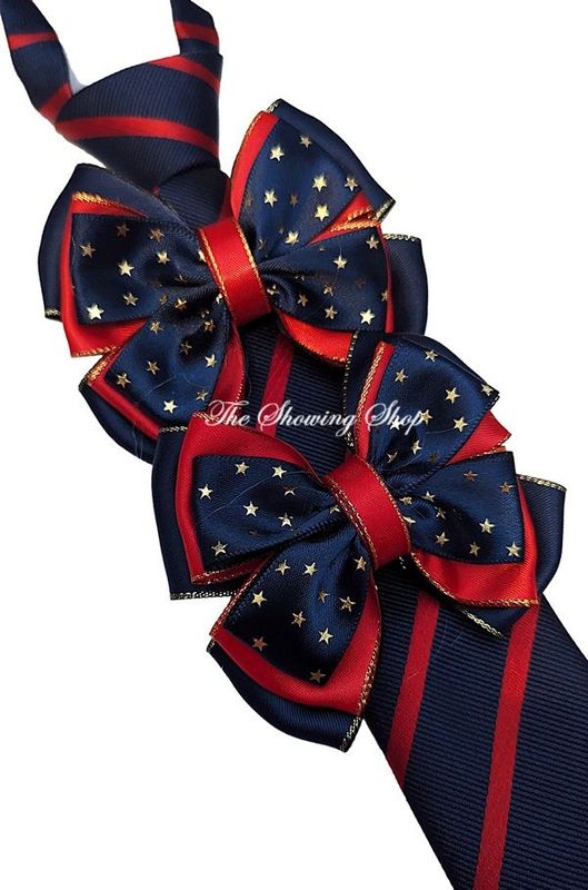 CHILDS PREMIUM SHOW BOWS AND TIE SET - RED & NAVY