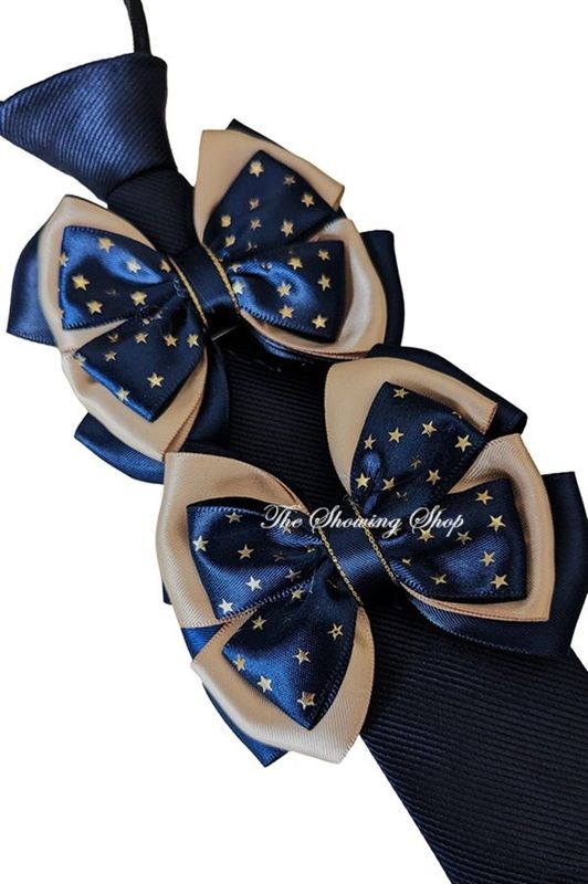 CHILDS PREMIUM SHOW BOWS AND TIE SET - NAVY & GOLD