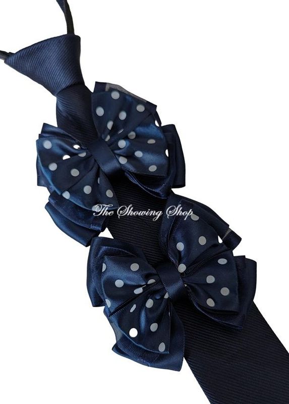 CHILDS PREMIUM SHOW BOWS AND TIE SET - NAVY & WHITE POLKA DOT