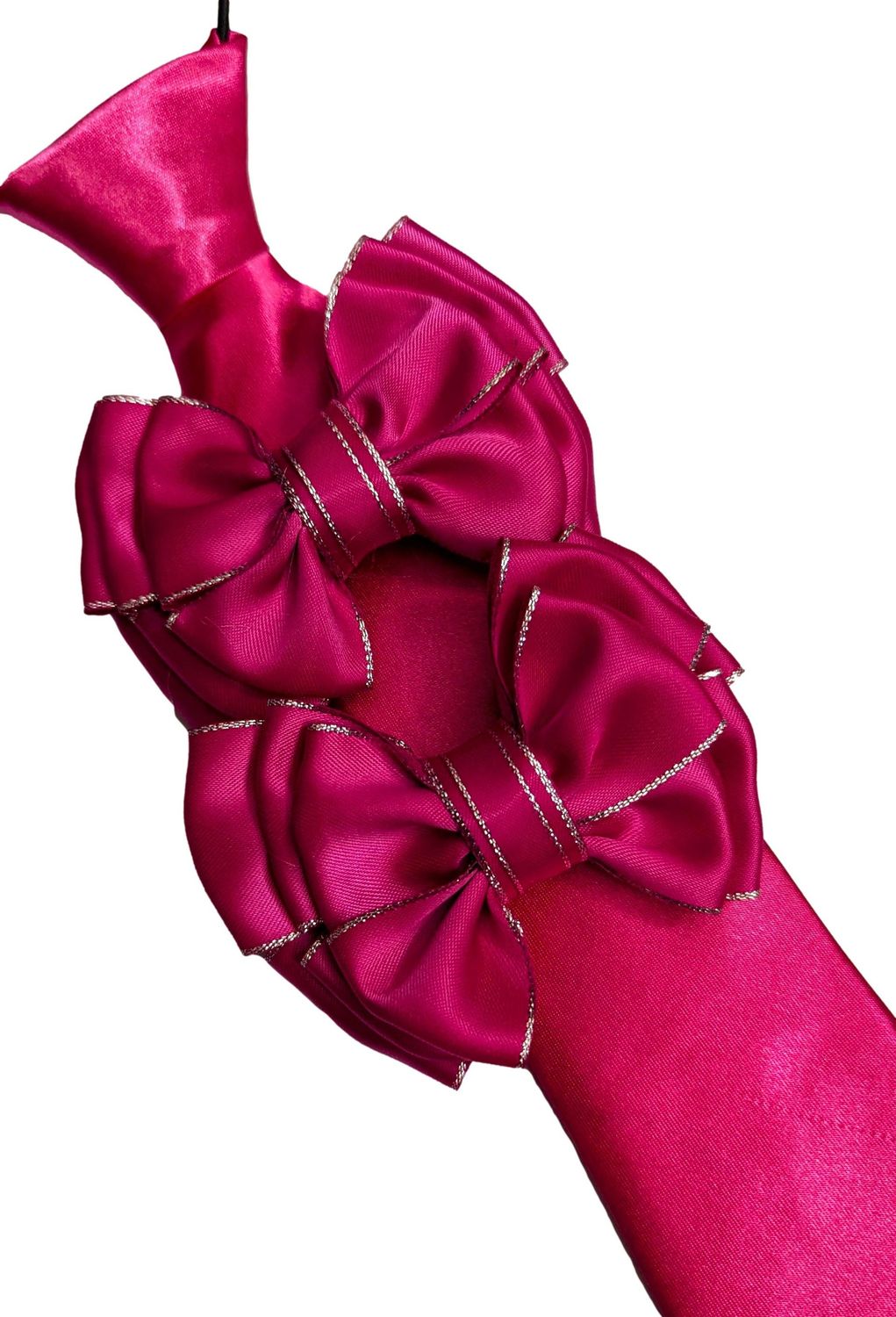 HAIR BOWS, TIE & BUTTONHOLE SET - HOT PINK/SILVER