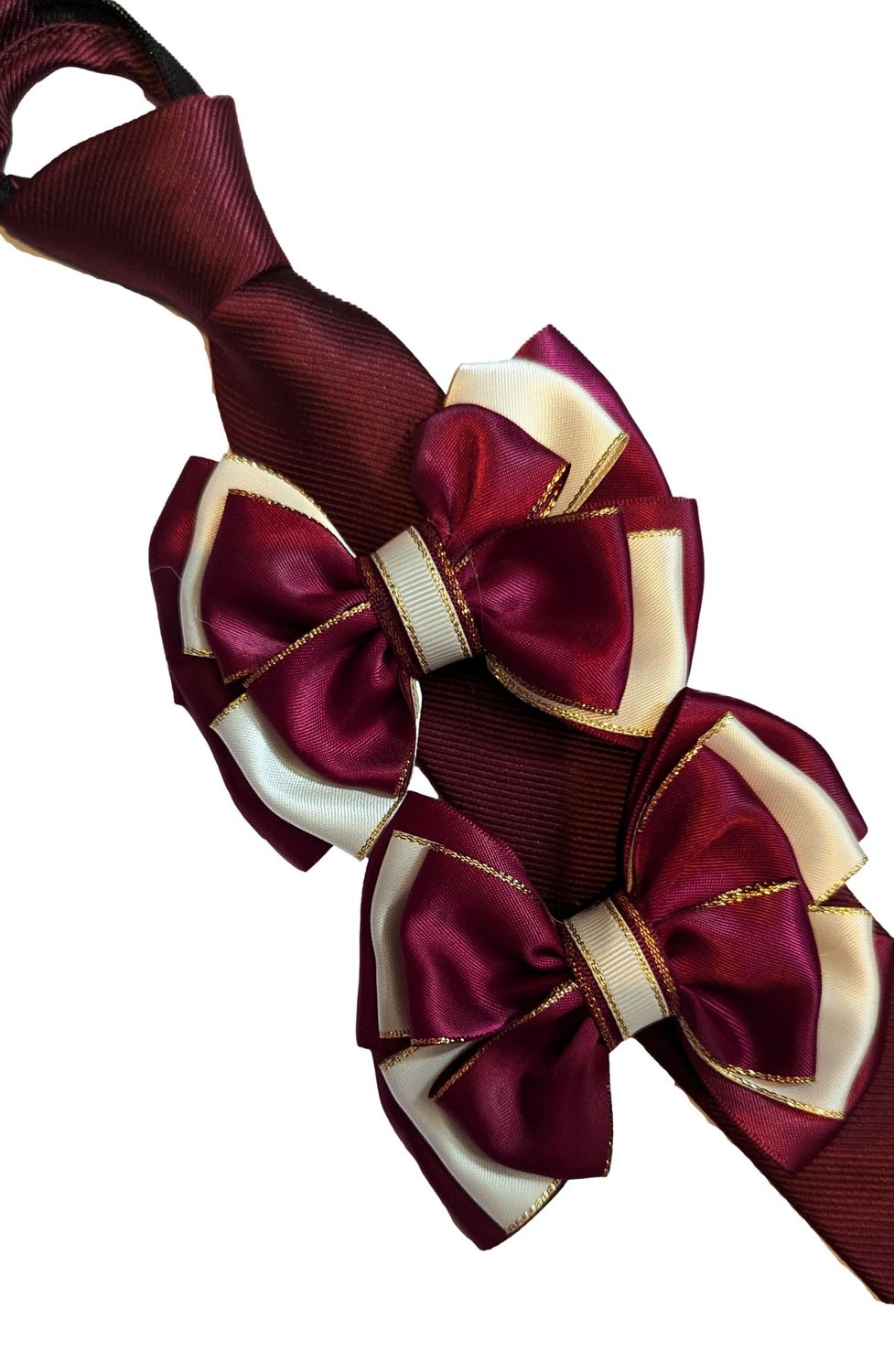 CHILDS PREMIUM BURGUNDY AND CREAM SHOW BOWS AND ZIP TIE SET