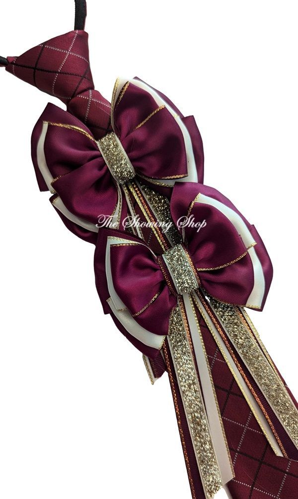 CHILDS PREMIUM BURGUNDY AND CREAM SHOW BOWS AND ZIP TIE SET