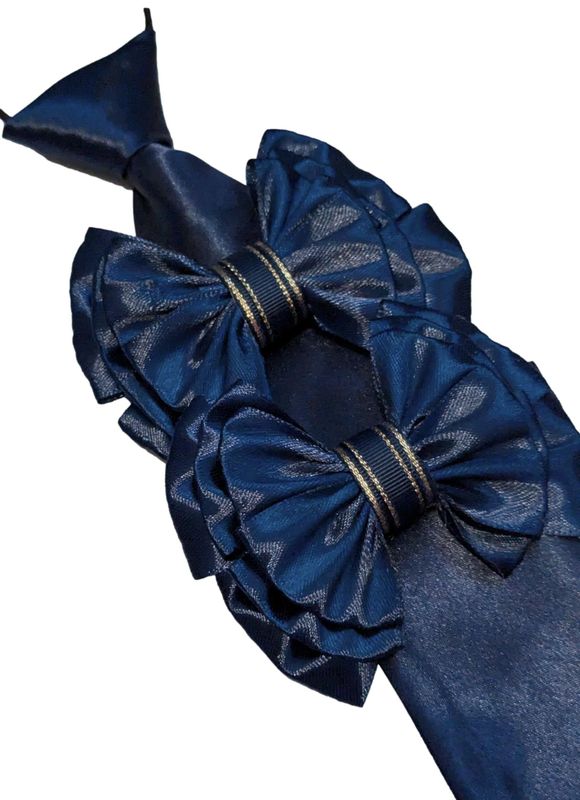 NAVY SHOW BOWS, TIE & BUTTONHOLE SET