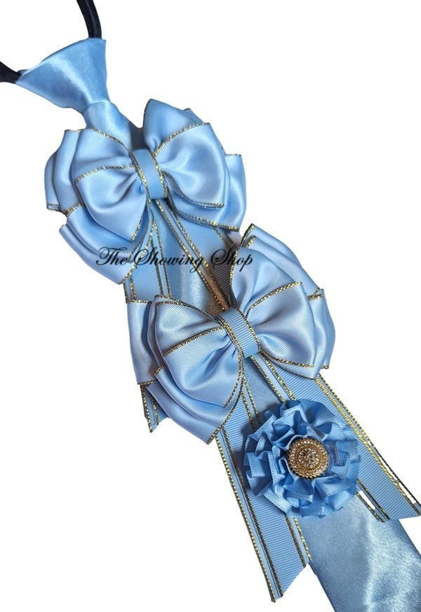 HAIR BOWS,  ZIP TIE & BUTTONHOLE SET - BABY BLUE ( WITH TAILS)