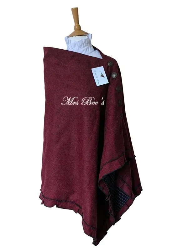 LE JABOT & STOCK BURGUNDY TWEED CAPE. FITS UP TO SIZE 18