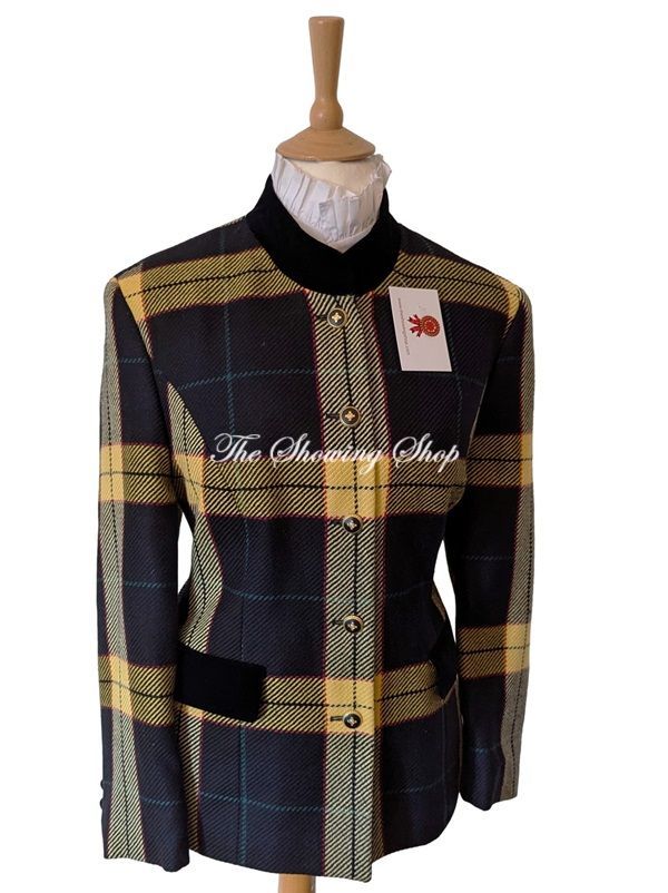 NAVY & YELLOW TARTAN WOOL LEADERS JACKET SIZE 12