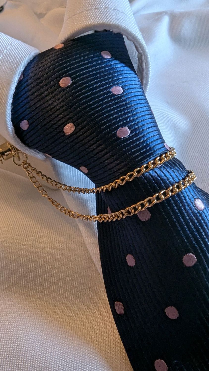 ADULTS  ZIP READY TIED SHOWING TIE - NAVY & BABY PINK POLKA DOT