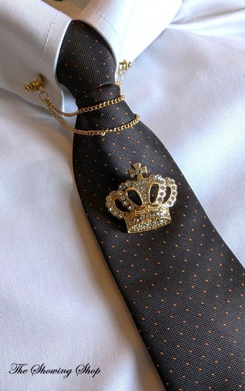 ADULTS  ZIP READY TIED SHOWING TIE - DARK BROWN & ORANGE PIN DOT