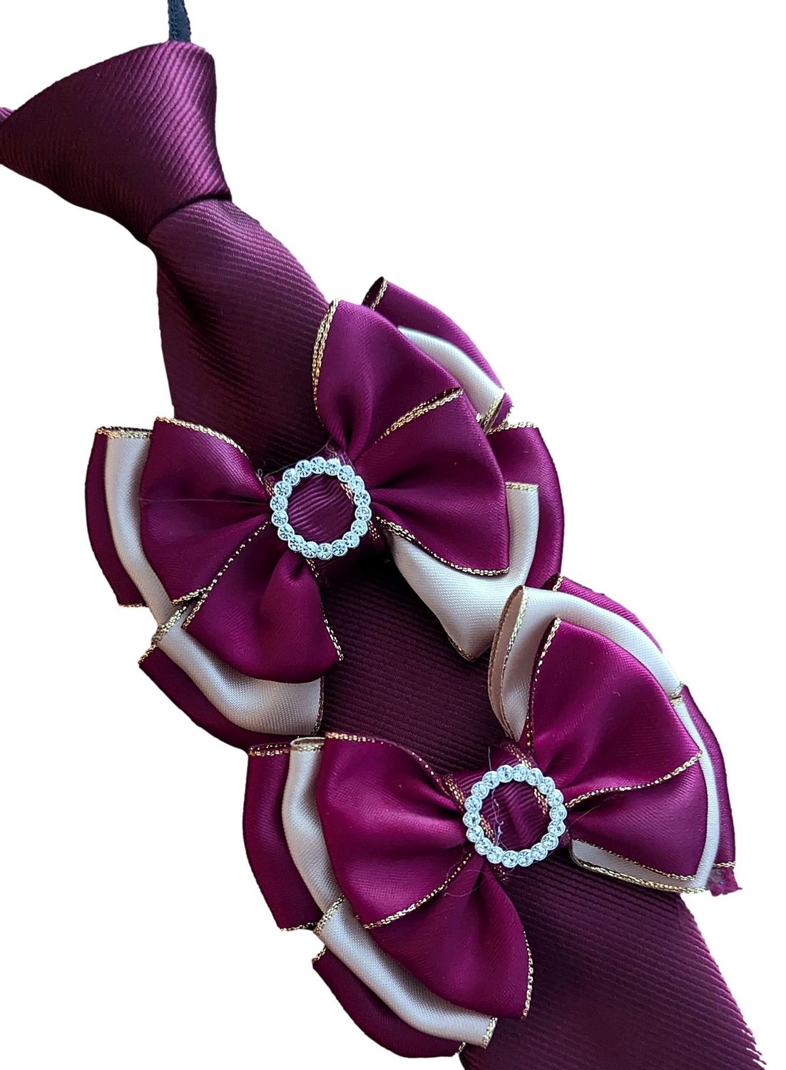 CHILDS  PREMIUM BURGUNDY & CREAM SHOW BOWS AND ZIP TIE SET