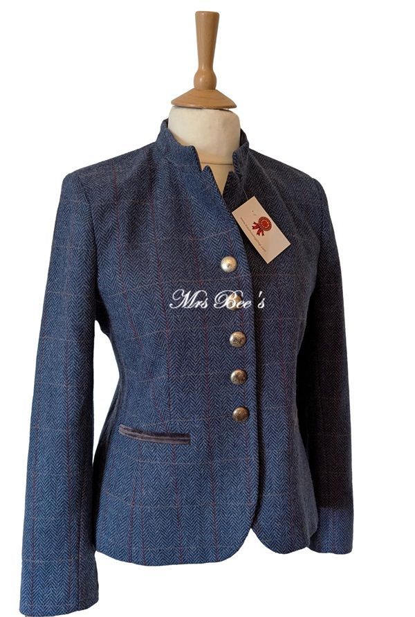 LADIES BRITISH TWEED BLUE WOOL JACKET SIZE 14