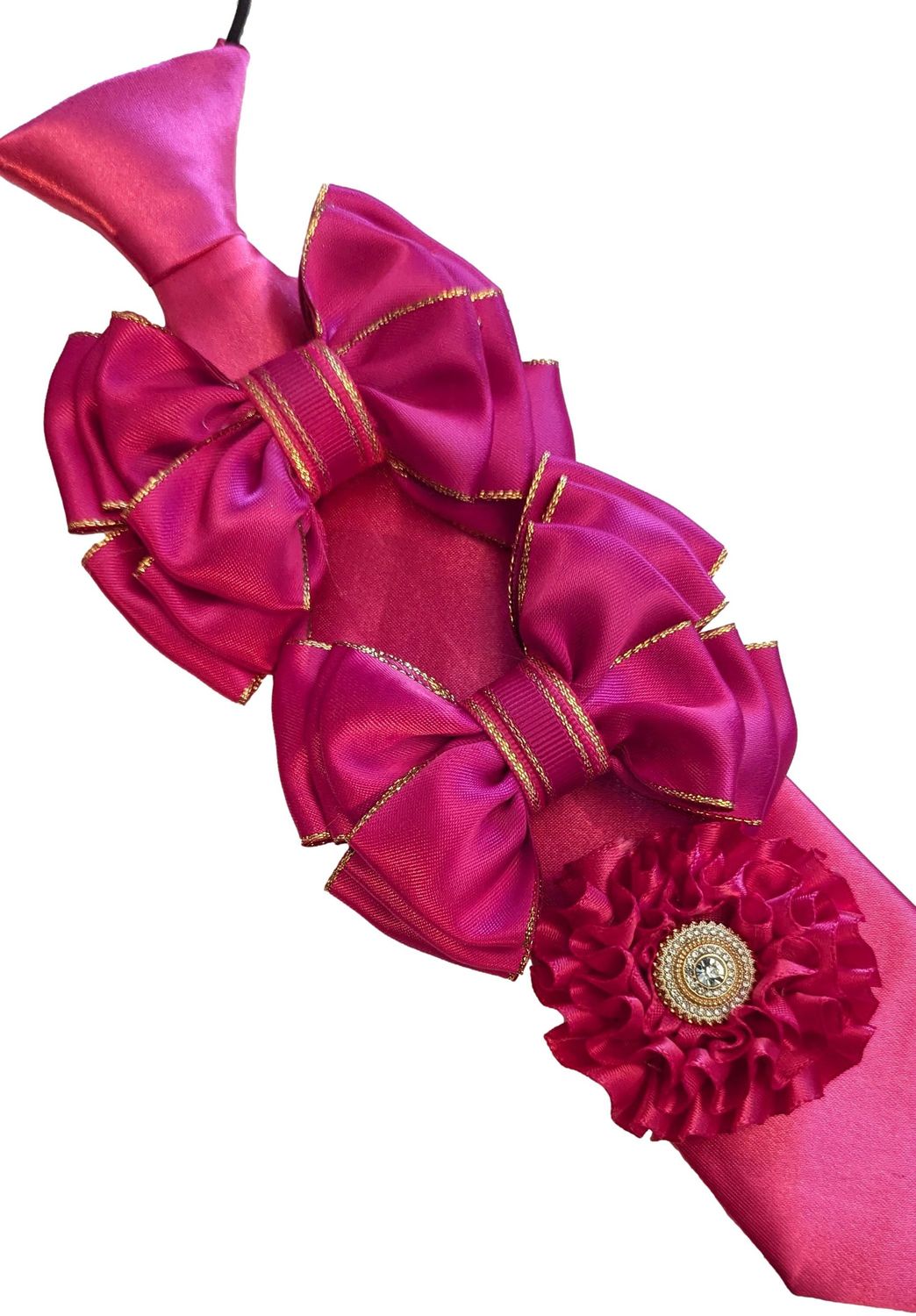 HAIR BOWS, TIE & BUTTONHOLE SET - HOT PINK/GOLD