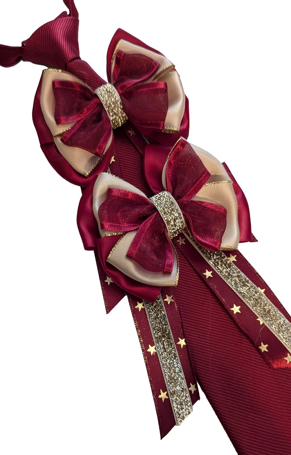 CHILDS PREMIUM BURGUNDY//GOLD SHOWING BOWS AND TIE SET