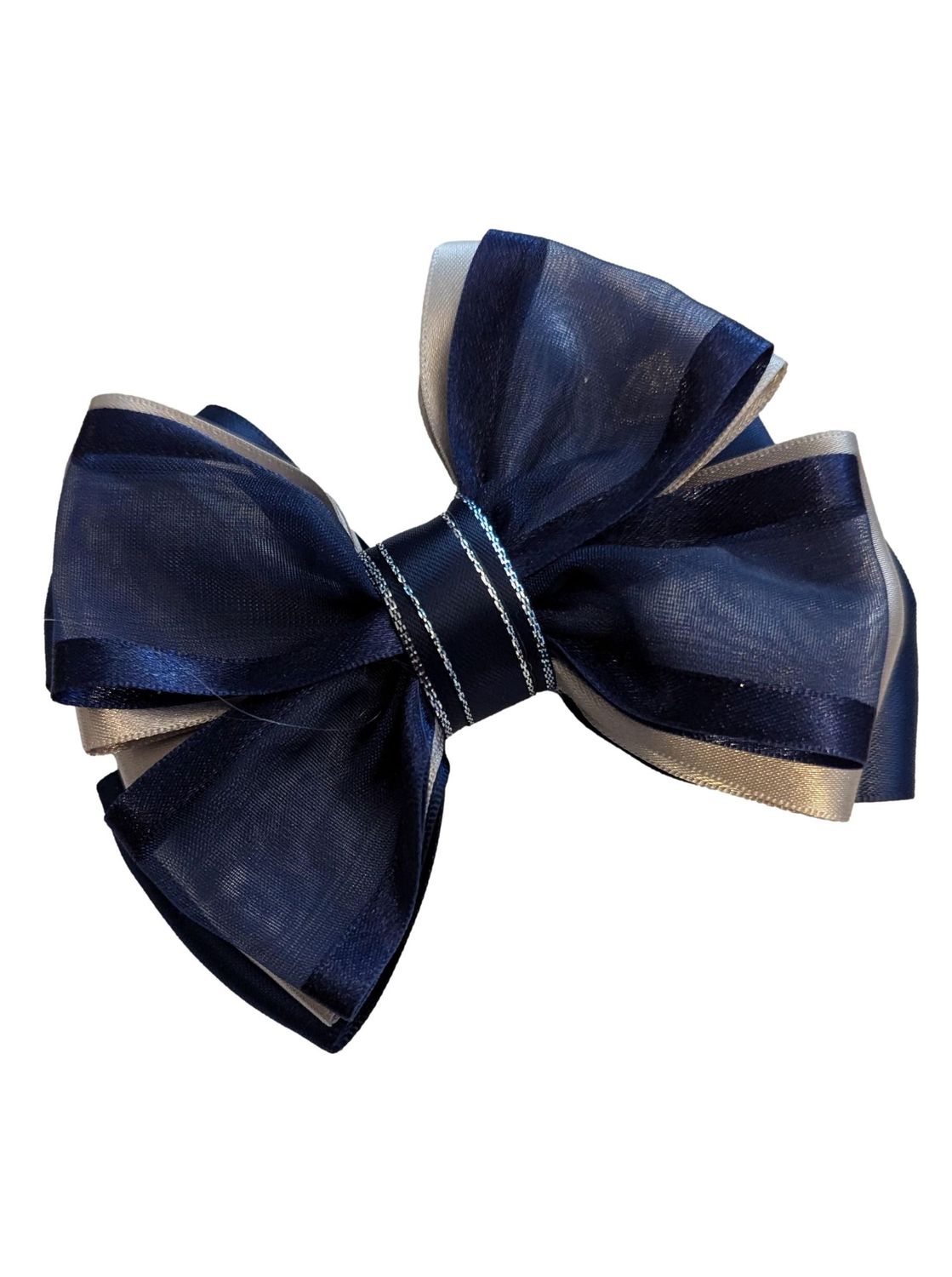 LARGE SINGLE SHOW BOW - NAVY & CREAM