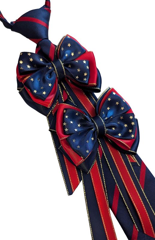 CHILDS PREMIUM SHOW BOWS AND TIE SET - RED & NAVY