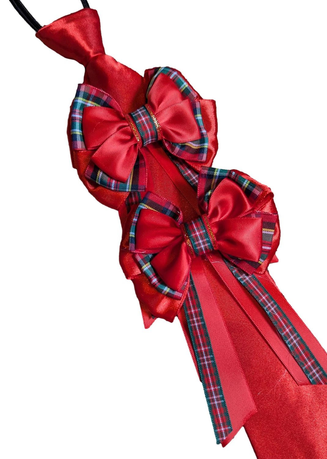 RED AND TARTAN SHOW BOWS AND TIE SET