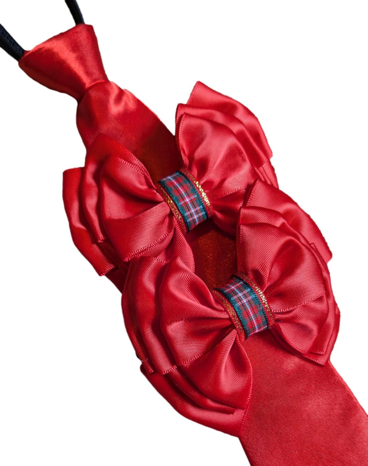 RED AND TARTAN SHOW BOWS AND TIE SET