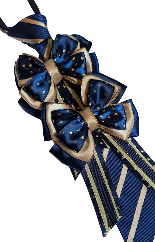 CHILDS PREMIUM SHOW BOWS AND TIE SET - NAVY & GOLD