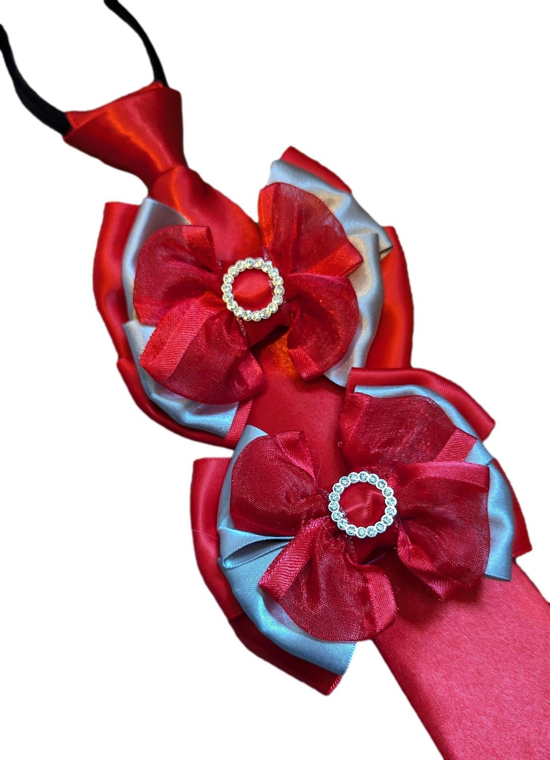CHILDS RED & SILVER SHOW BOWS AND ZIP TIE SET
