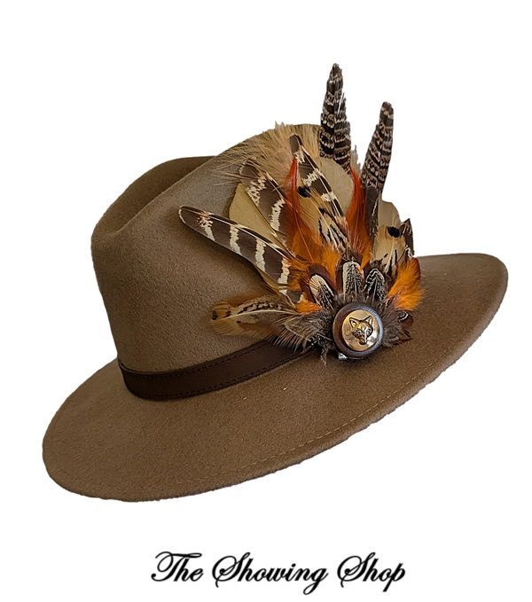 LADIES BEIGE WOOL AND FEATHER FEDORA