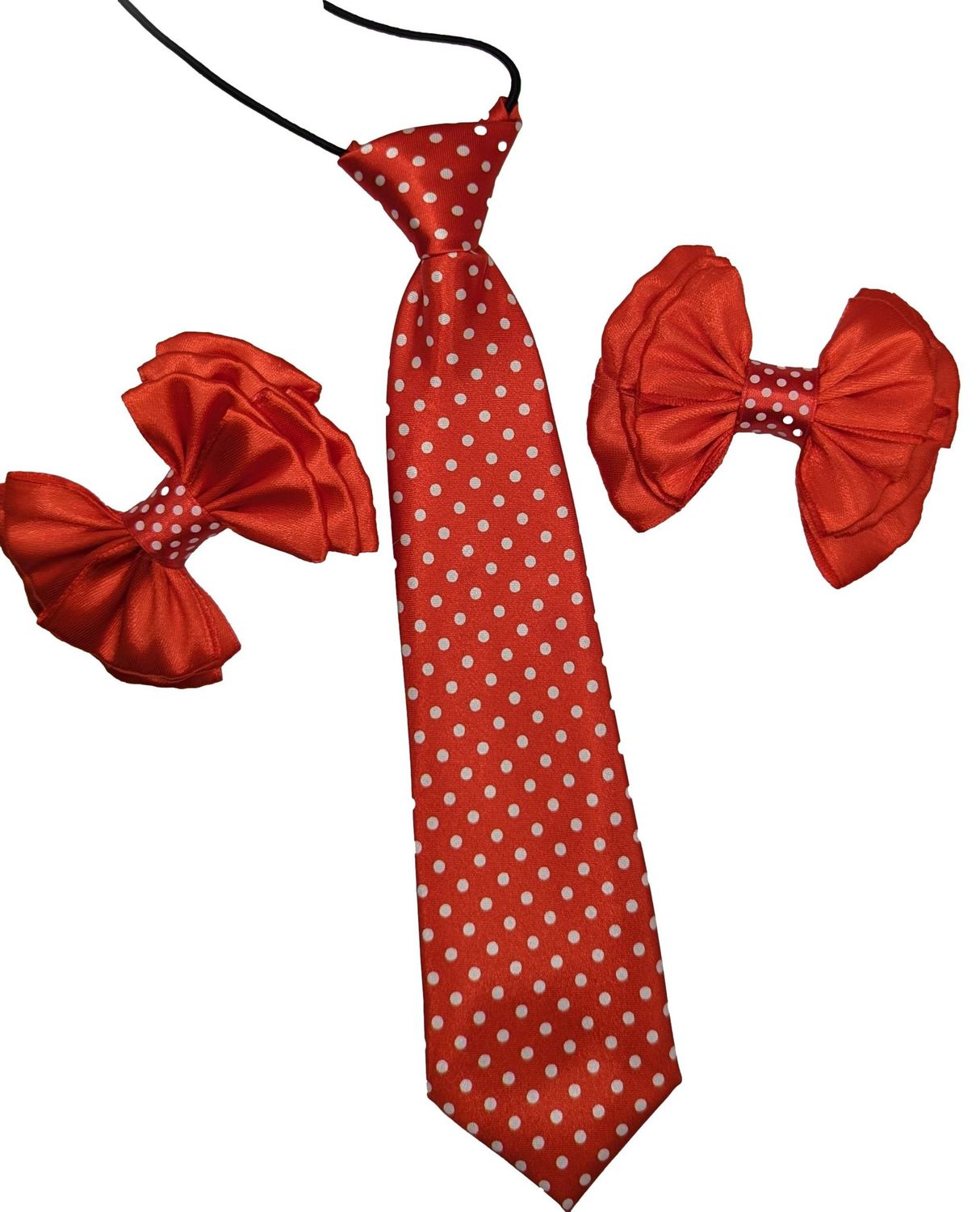 RED AND WHITE POLKA DOT SHOW BOWS AND TIE SET