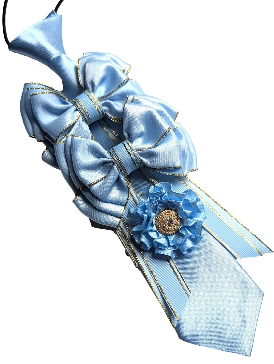BABY BLUE SHOW BOWS, TIE AND BUTTONHOLE SET