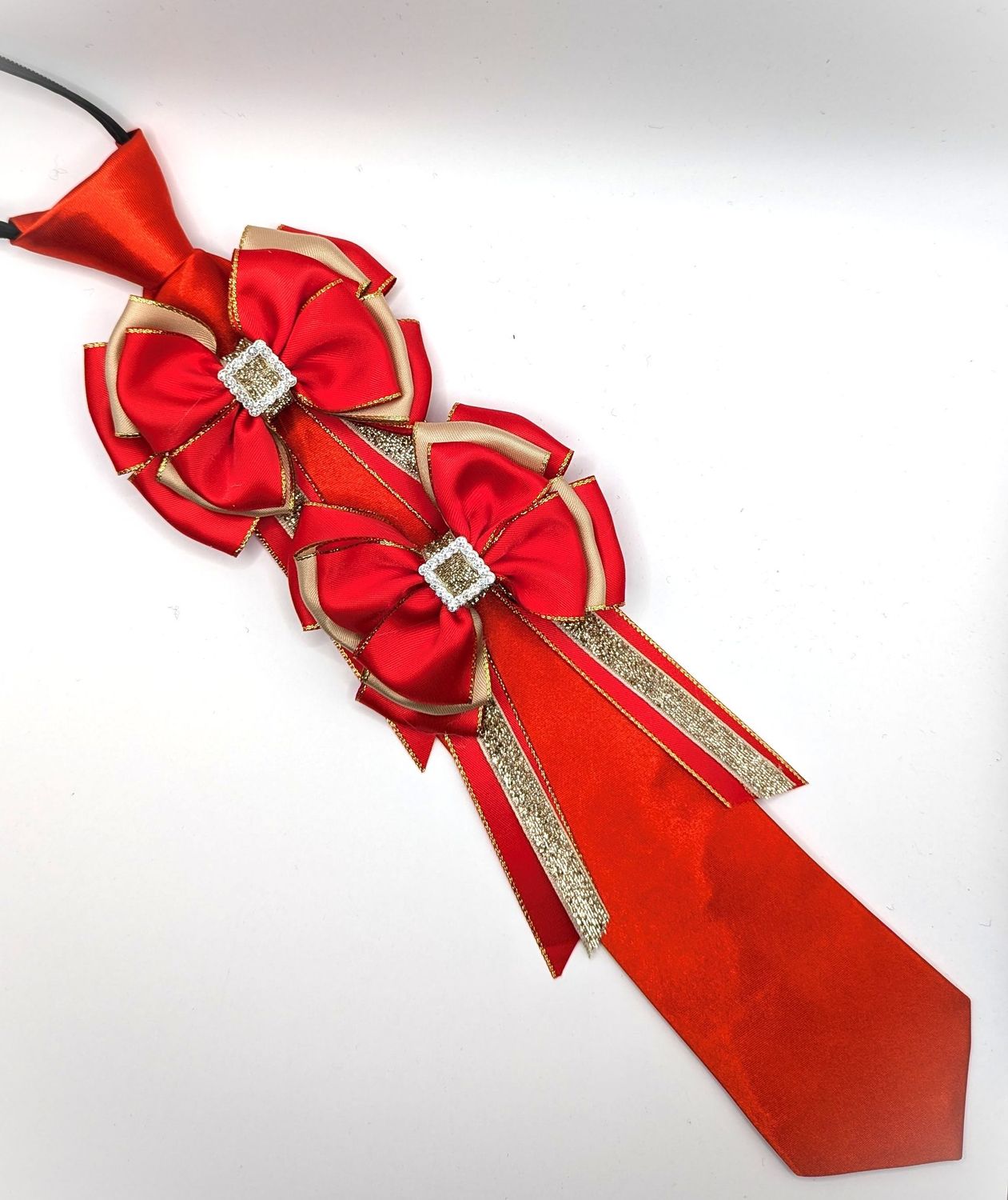 RED & GOLD SHOW BOWS AND ZIP TIE SET