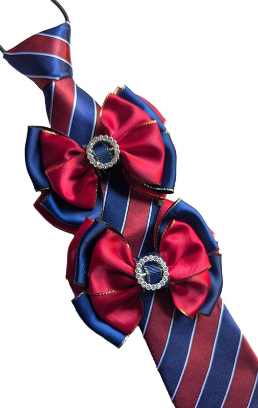 CHILDS  NAVY AND WINE RED SHOW BOWS AND TIE SET